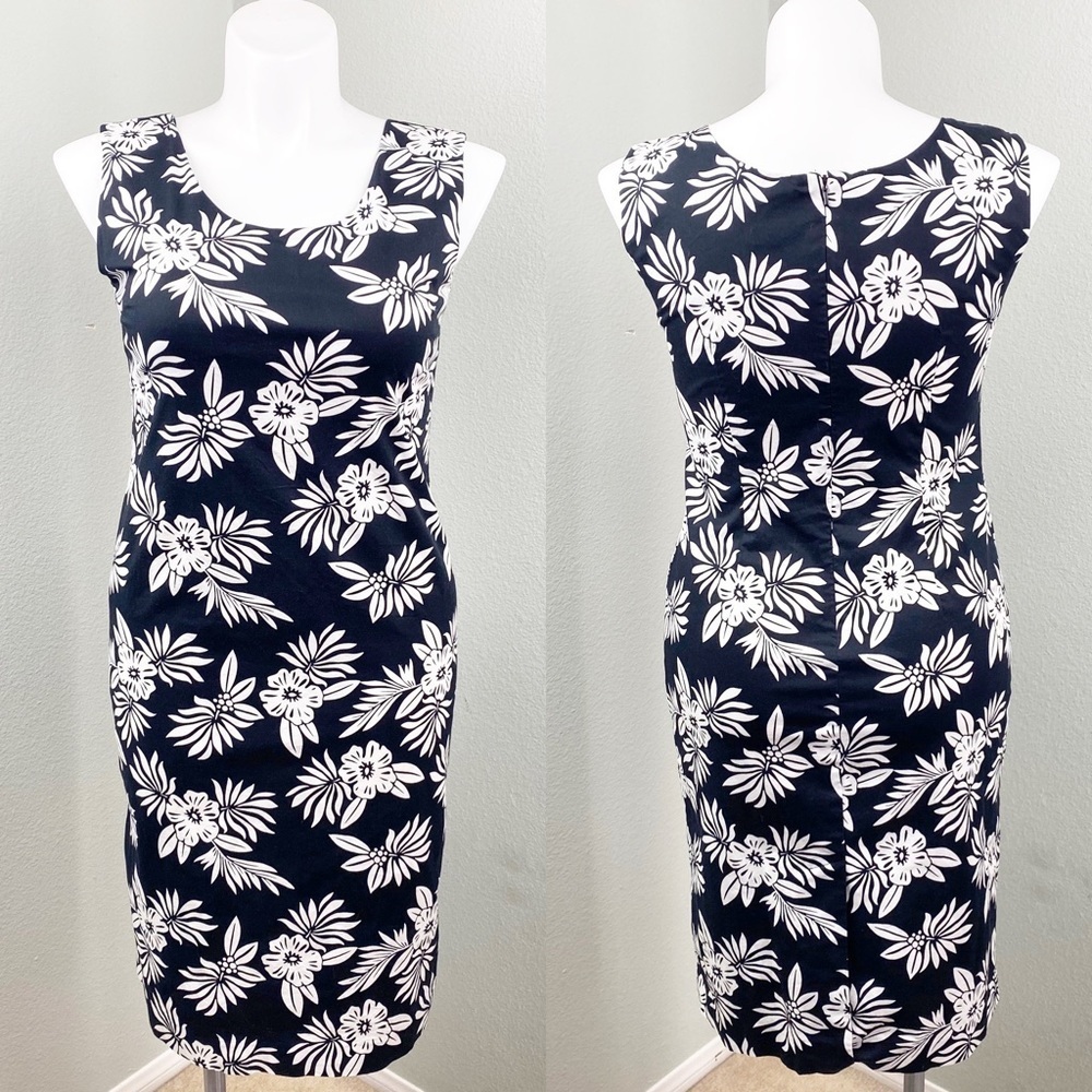 CYNTHIA TAYLOR Black Hibiscus Hawaiian Dress Med